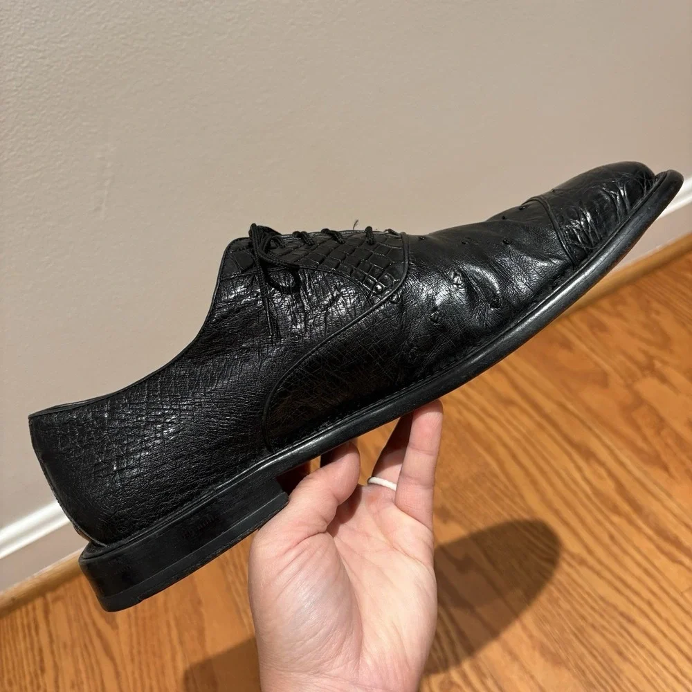 Mezlan Men's Genuine Crocodile Lace-Up Dress Shoes Sz 10.5 Black Square Toe